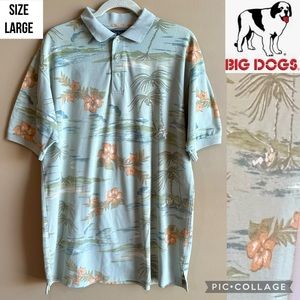VTG Big Dogs Mens Polo Short Sleeve Beach Hawaiian Tropical Vacation Golf Fun L
